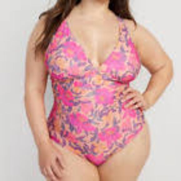 OLD NAVY Women's Plus V Neck Swimsuit One piece Peach Purple Floral Size 4X - Picture 1 of 16